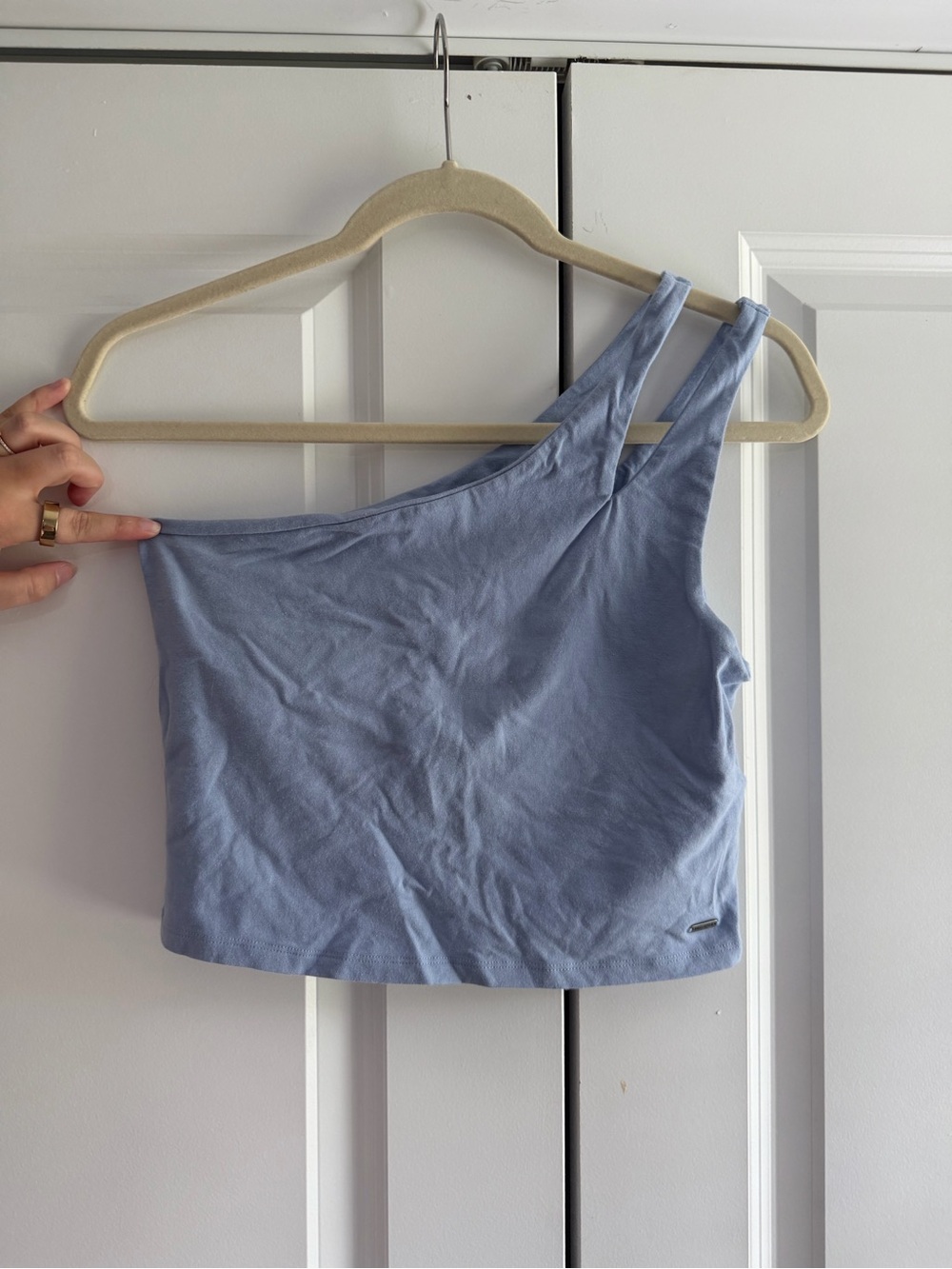 One-Shoulder Crop Top in Light Blue